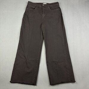 L'Agence Danica Wide Leg High Rise Jeans Womens 32 Black Cropped Raw Hem Stretch